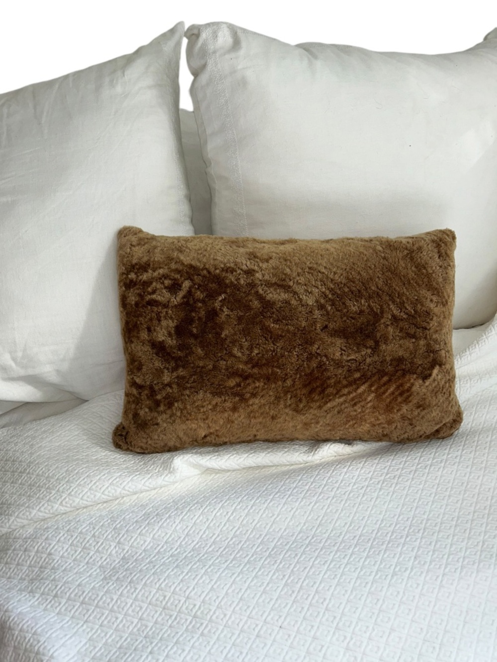 Pehuen luxury medium brown sheepskin sued leather lumbar accent pillow
